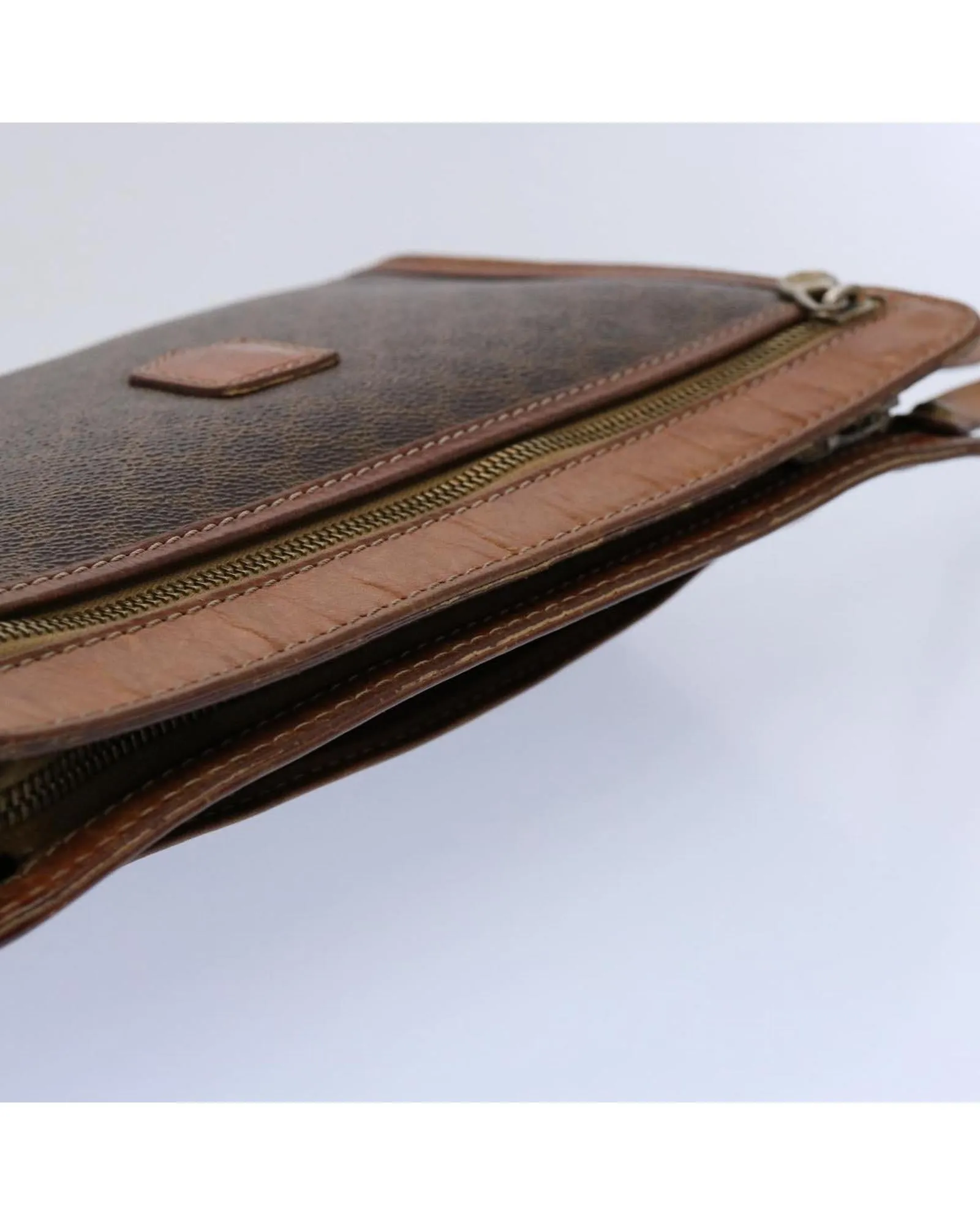 Macadam Canvas Clutch Bag with PVC Leather Trim in Brown