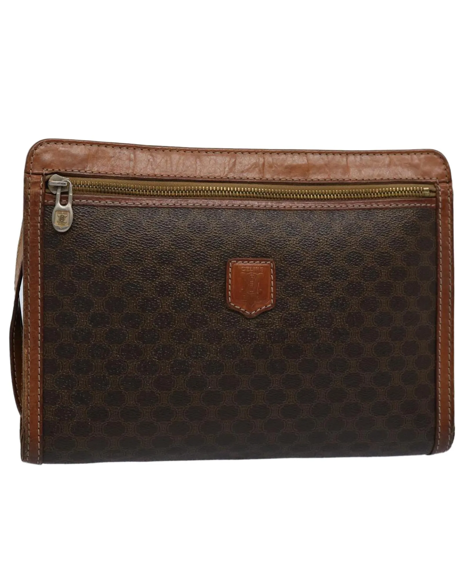 Macadam Canvas Clutch Bag with PVC Leather Trim in Brown