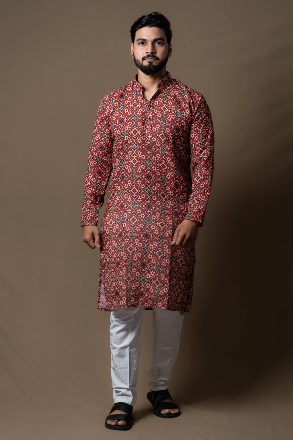 MAROON PRINTED KURTA PAJAMA