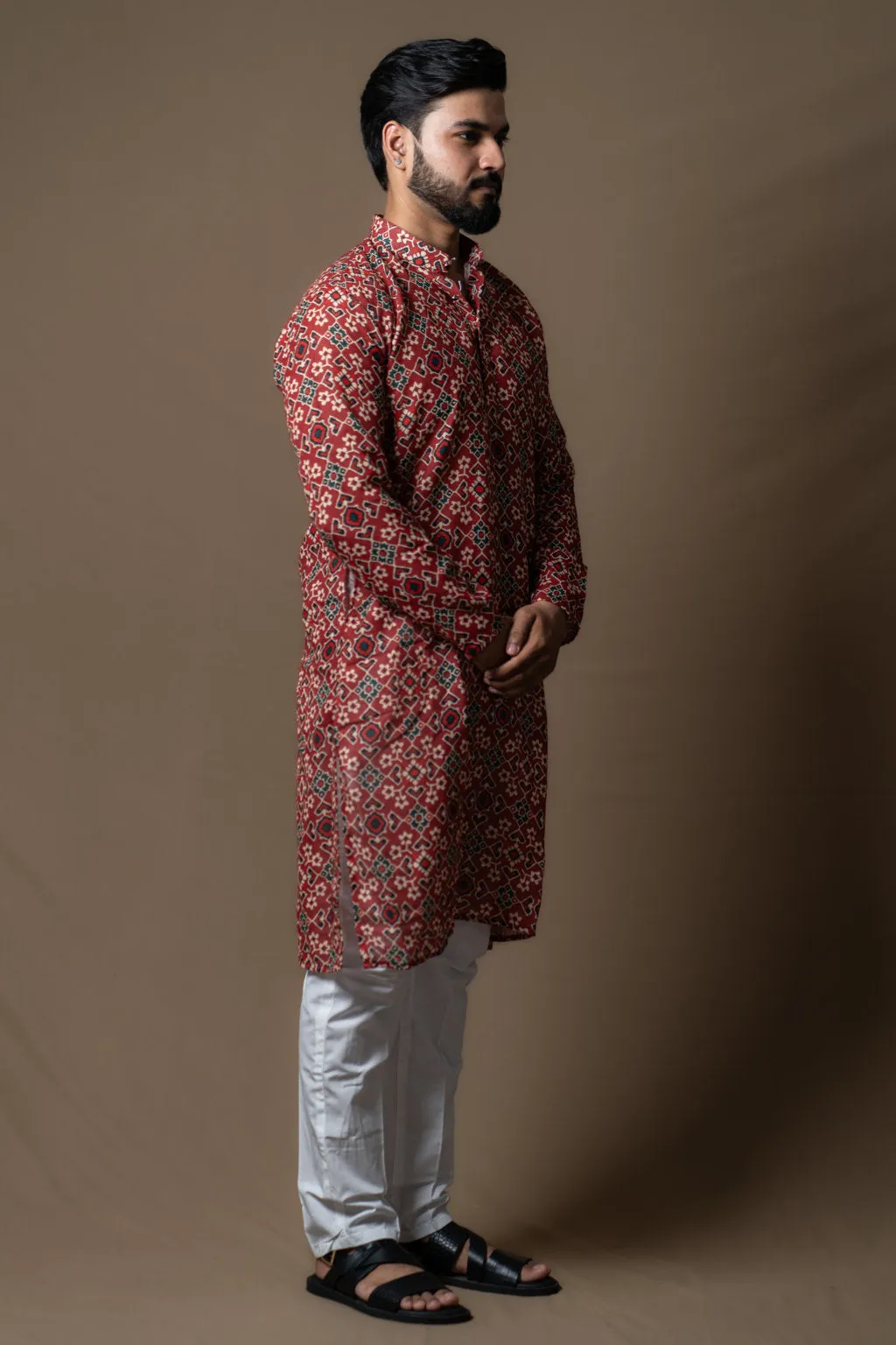 MAROON PRINTED KURTA PAJAMA