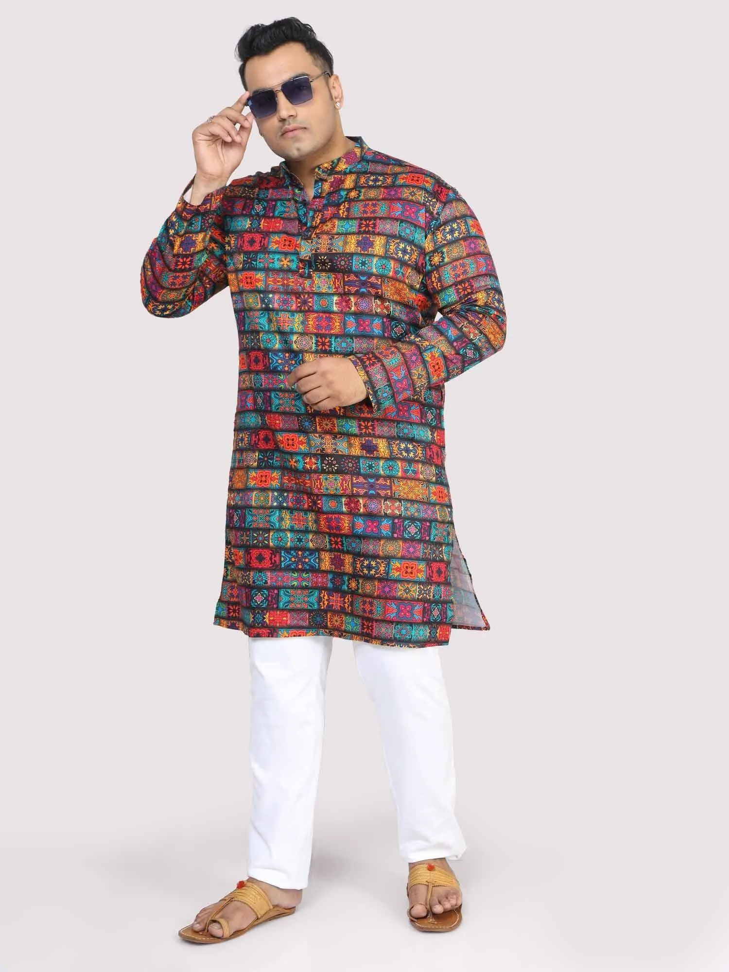 Men Plus Size Red Royal Digital Printed Kurta