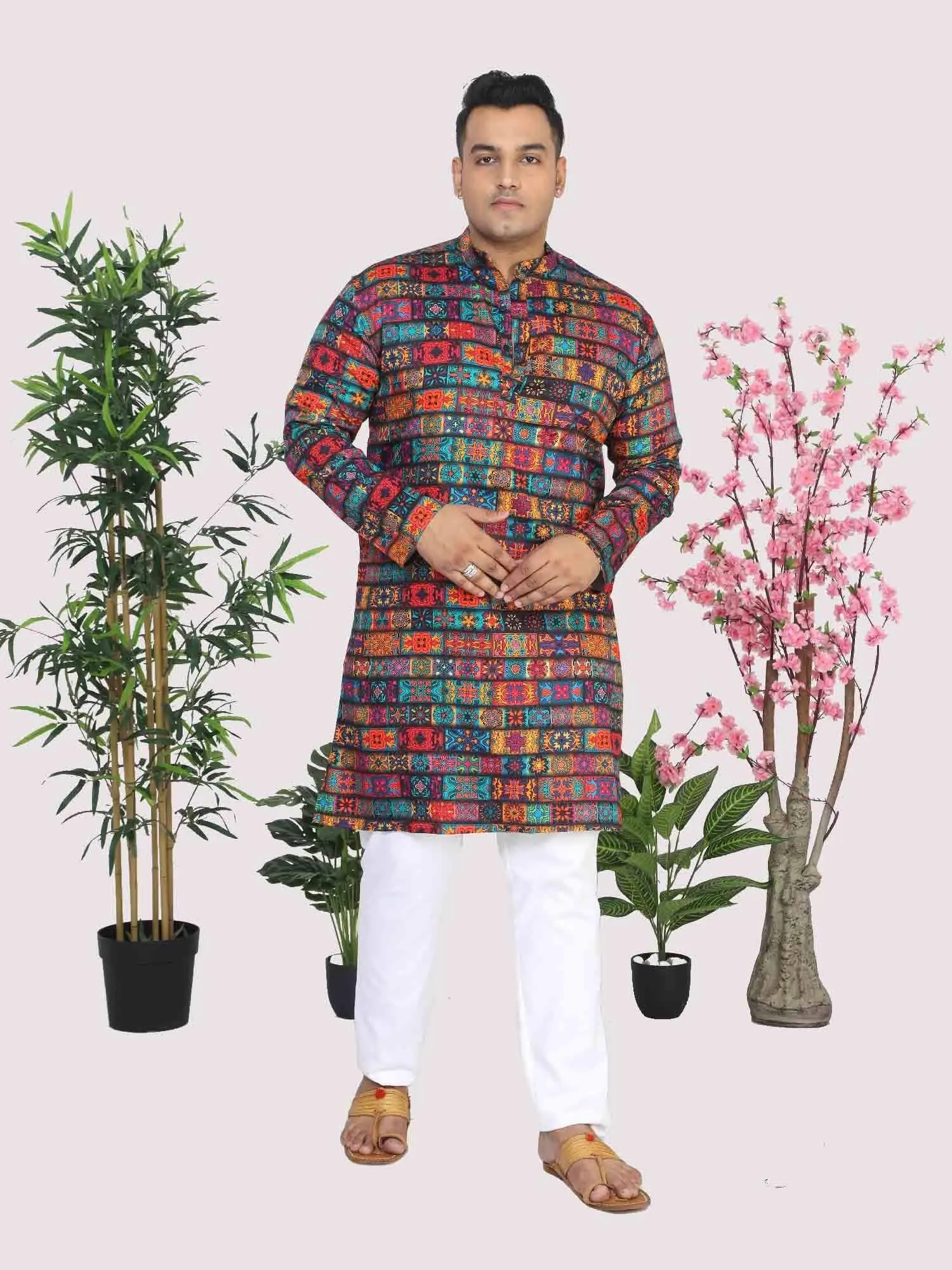 Men Plus Size Red Royal Digital Printed Kurta