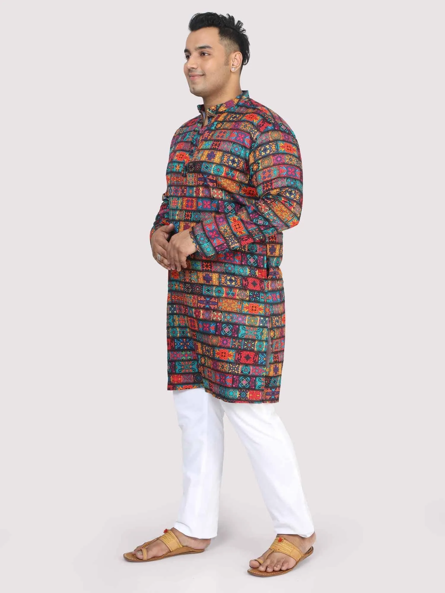 Men Plus Size Red Royal Digital Printed Kurta