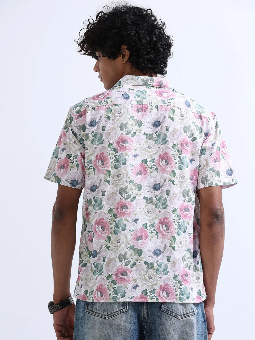 Men's Rose Magnolia Cuban Collar Embroidered shirt