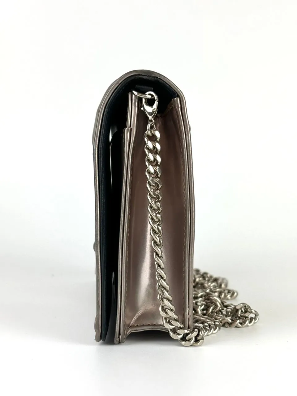 Metallic Pink Perforated Leather Diorama Wallet on Chain Bag