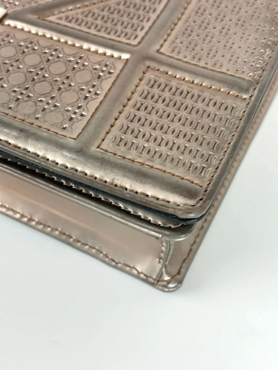 Metallic Pink Perforated Leather Diorama Wallet on Chain Bag