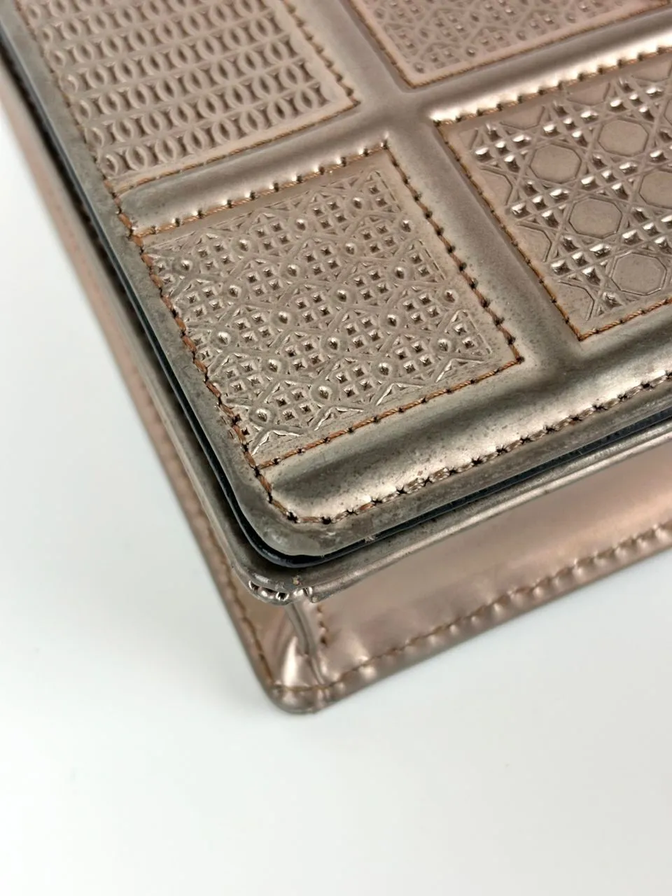 Metallic Pink Perforated Leather Diorama Wallet on Chain Bag