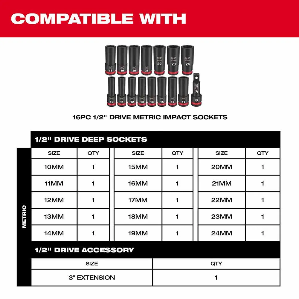 Milwaukee 49-66-6833 Shockwave Impact Duty Socket 1/2" Drive 16-Piece MM Tray Only