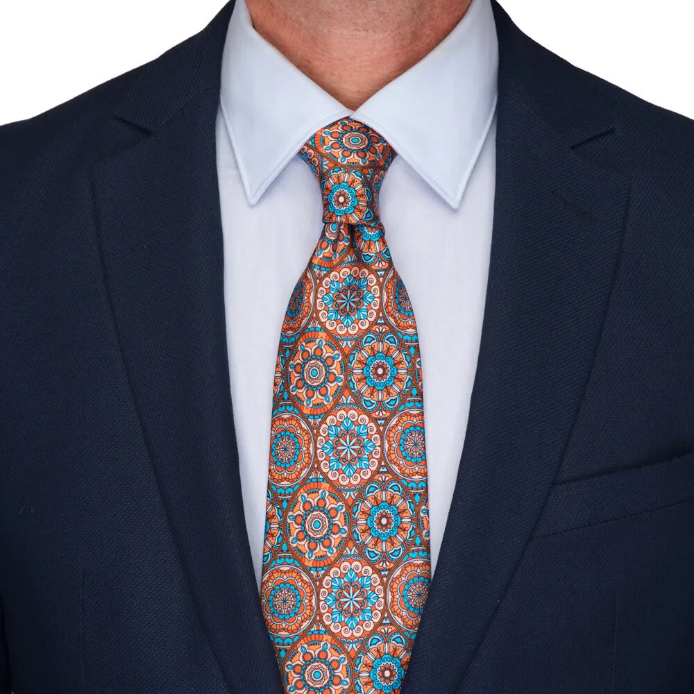 Orange and Light Blue Chartres Cathedral Duchesse Silk Tie