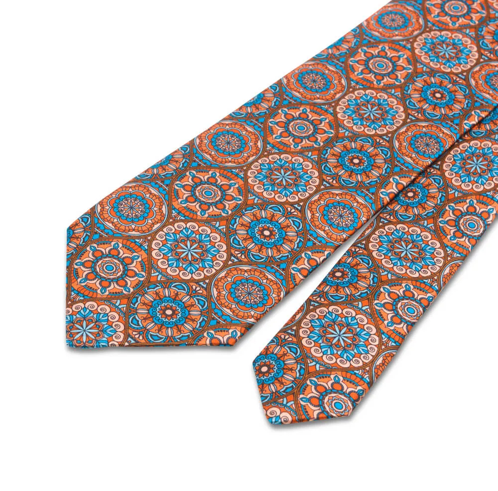 Orange and Light Blue Chartres Cathedral Duchesse Silk Tie