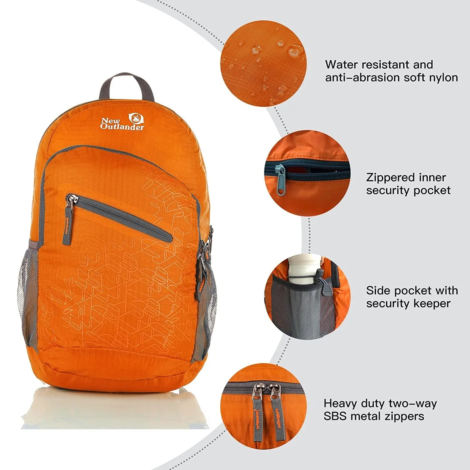 Outlander Ultra Lightweight Packable Water Resistant  Travel Hiking Backpack | Orange