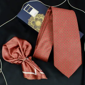 Peluche Autumn Blossom Red Broad Neck Tie & Pocket Square Set for Men