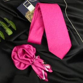 Peluche Blush Elegance Magenta Broad Neck Tie & Pocket Square Set for Men