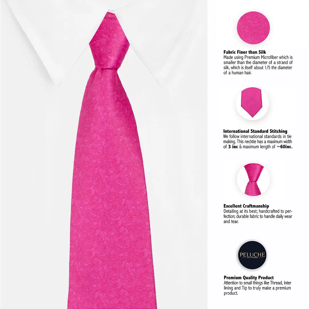 Peluche Blush Elegance Magenta Broad Neck Tie & Pocket Square Set for Men