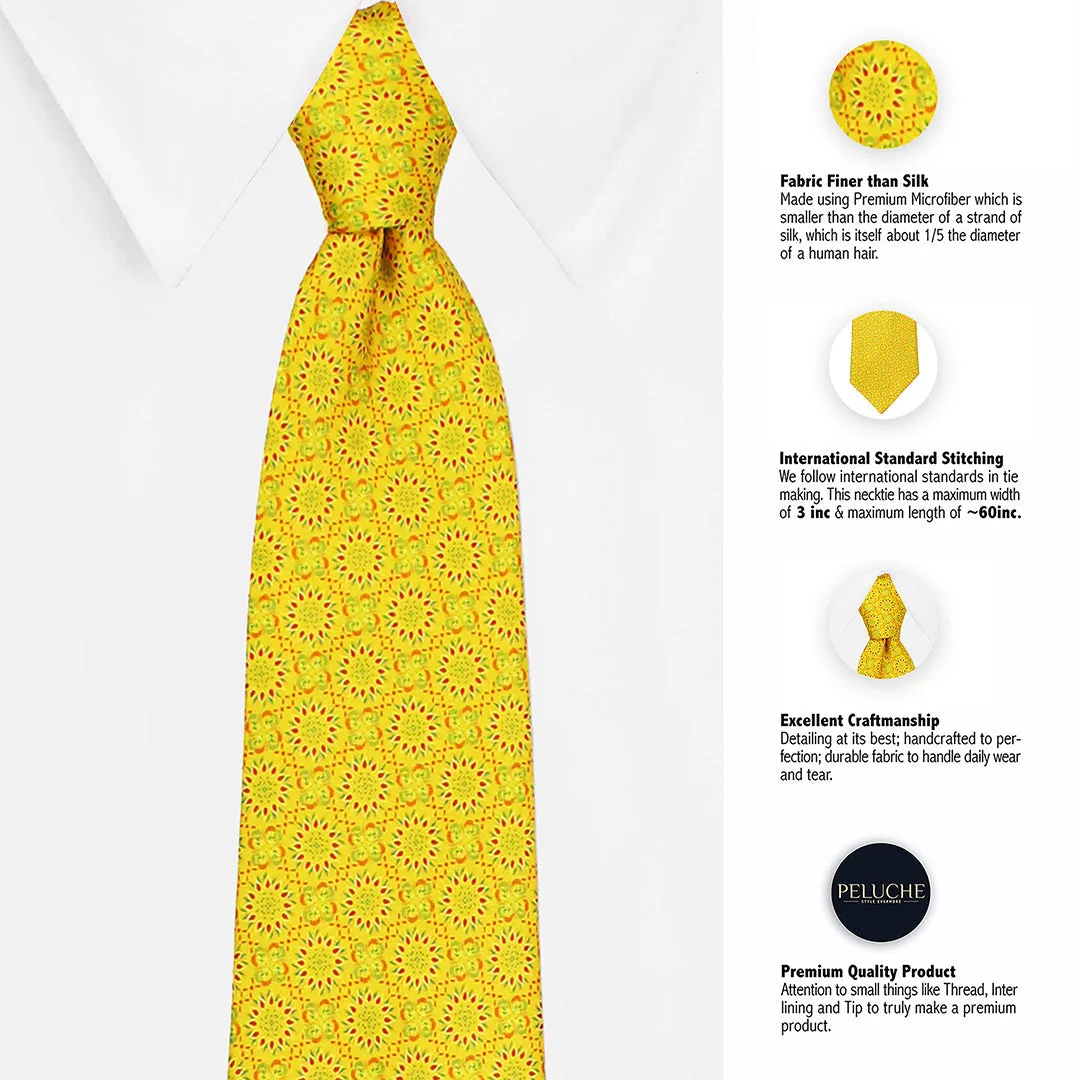 Peluche Golden Gardenia Green Broad Neck Tie & Pocket Square Set for Men