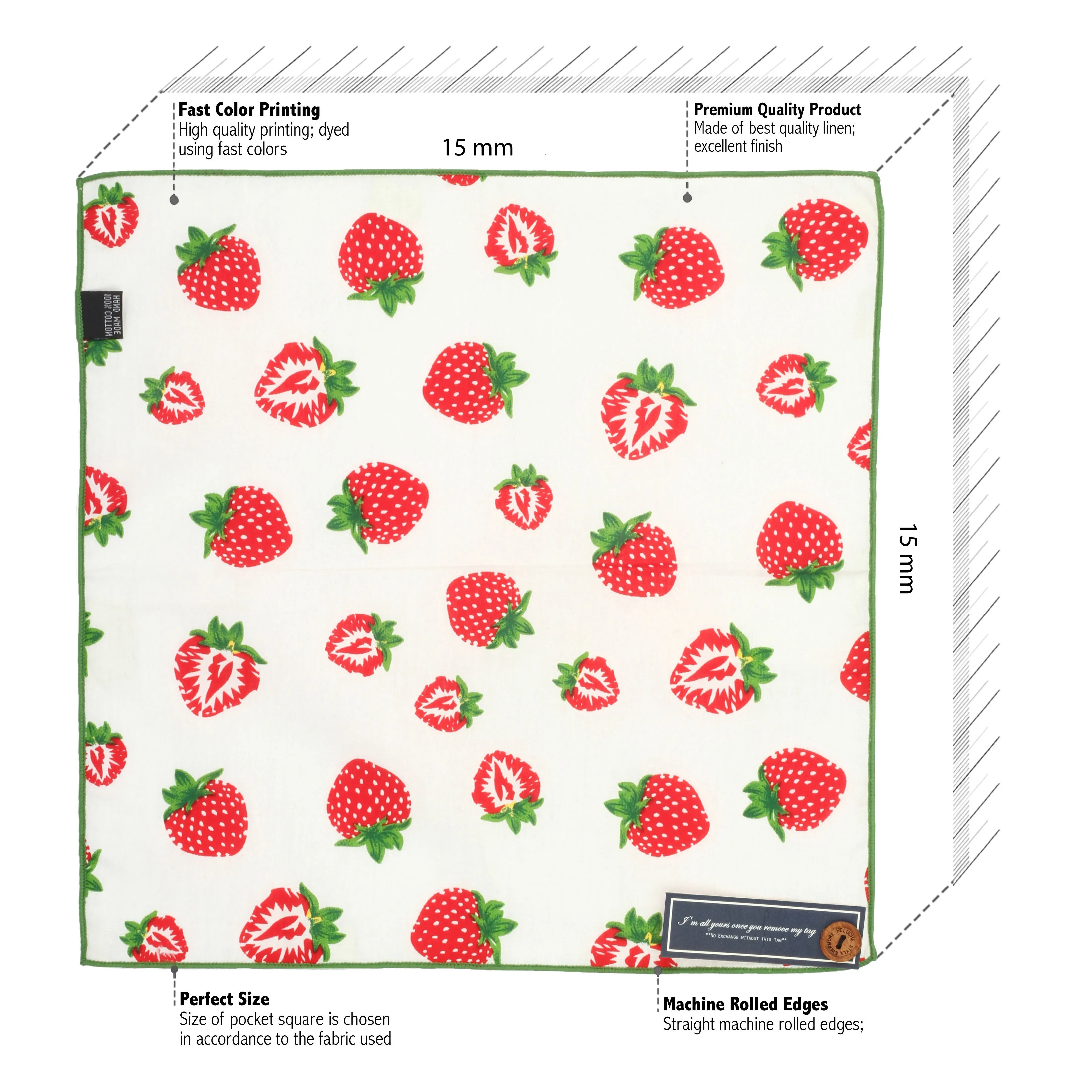 Peluche Juicy Strawberries White and Red Colored Pocket Square for Men