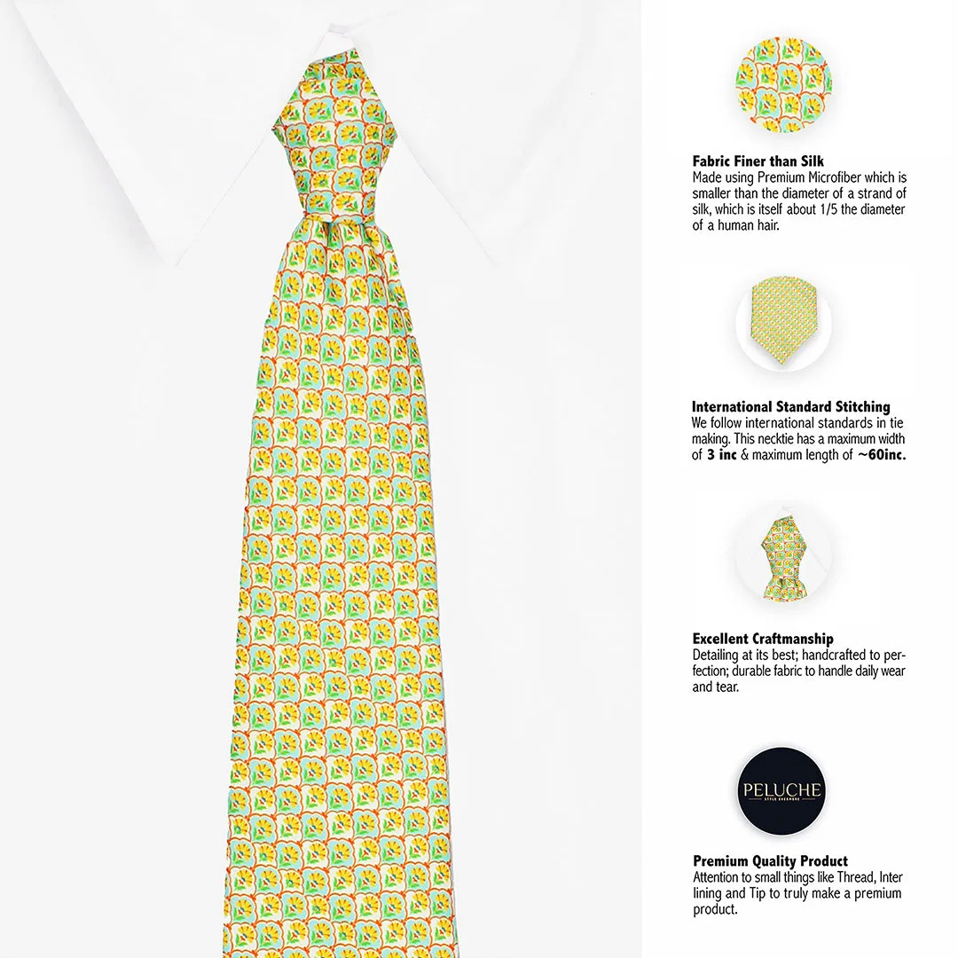 Peluche Lime Blossom Multicolor Broad Neck Tie & Pocket Square Set for Men