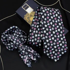 Peluche Midnight Rose Black Broad Neck Tie & Pocket Square Set for Men