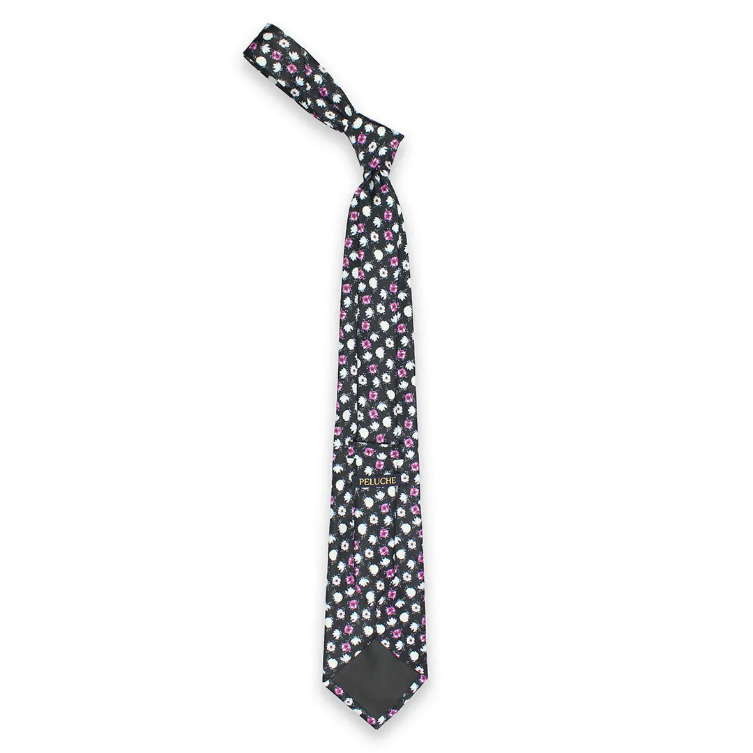 Peluche Midnight Rose Black Broad Neck Tie & Pocket Square Set for Men