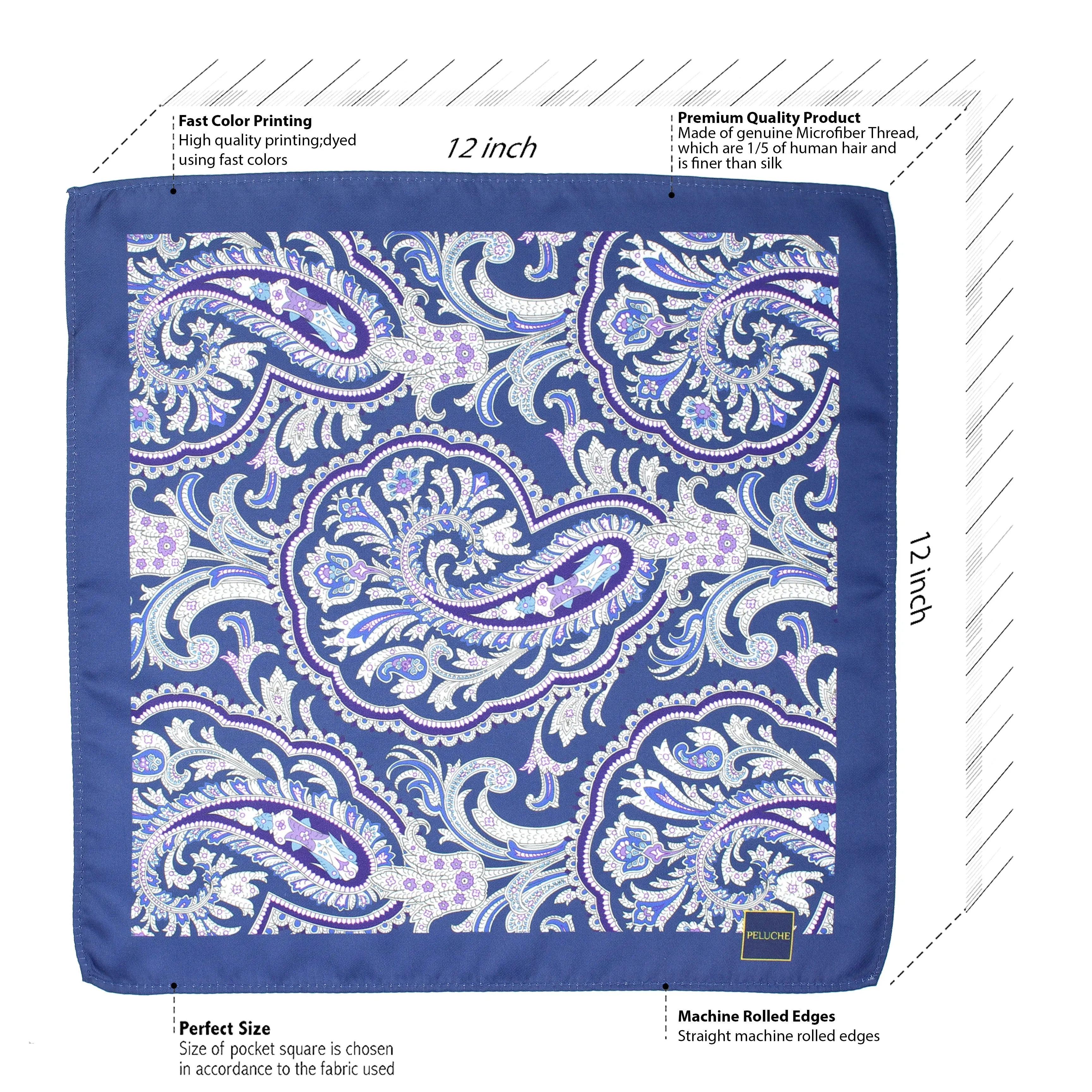 Peluche PolySilk Elegant Paisley Design Pocket Square For Men