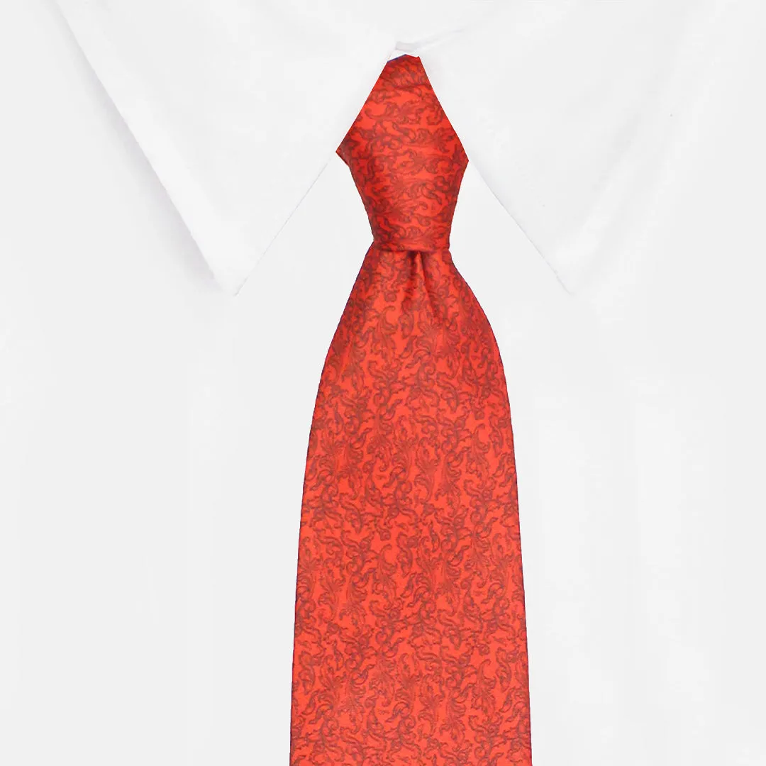 Peluche Scarlet Blossom Red Broad Neck Tie & Pocket Square Set for Men