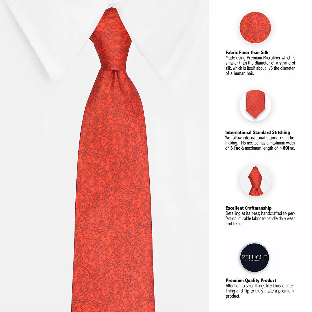 Peluche Scarlet Blossom Red Broad Neck Tie & Pocket Square Set for Men