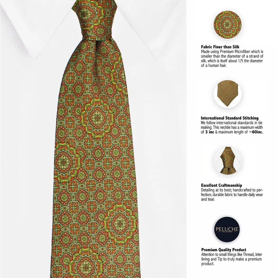 Peluche Spring Bloom Green Broad Neck Tie & Pocket Square Set for Men