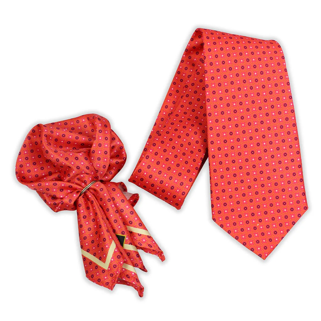 Peluche Tangerine Speckles Pink Broad Neck Tie & Pocket Square Set for Men