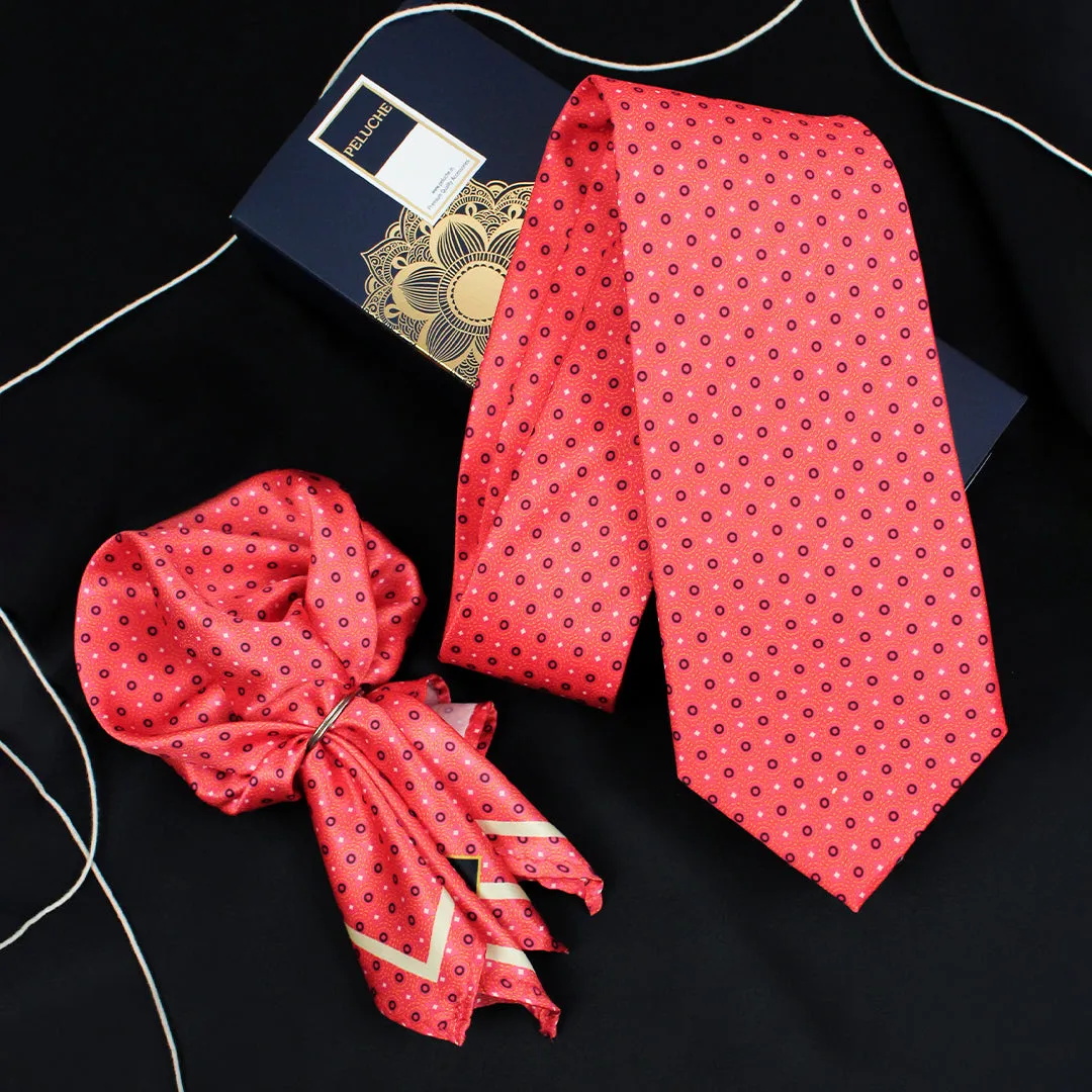 Peluche Tangerine Speckles Pink Broad Neck Tie & Pocket Square Set for Men