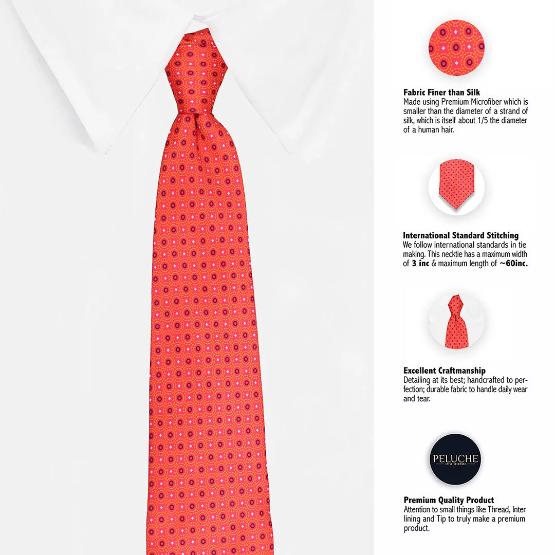 Peluche Tangerine Speckles Pink Broad Neck Tie & Pocket Square Set for Men