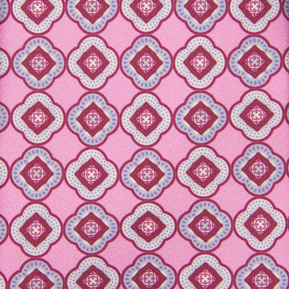 Pink Floral Medallion Motif Silk Tie