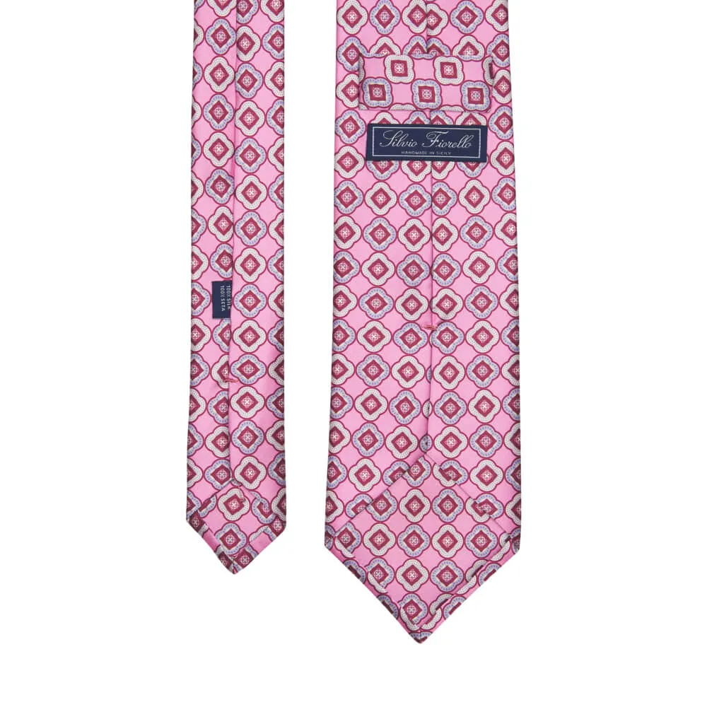 Pink Floral Medallion Motif Silk Tie