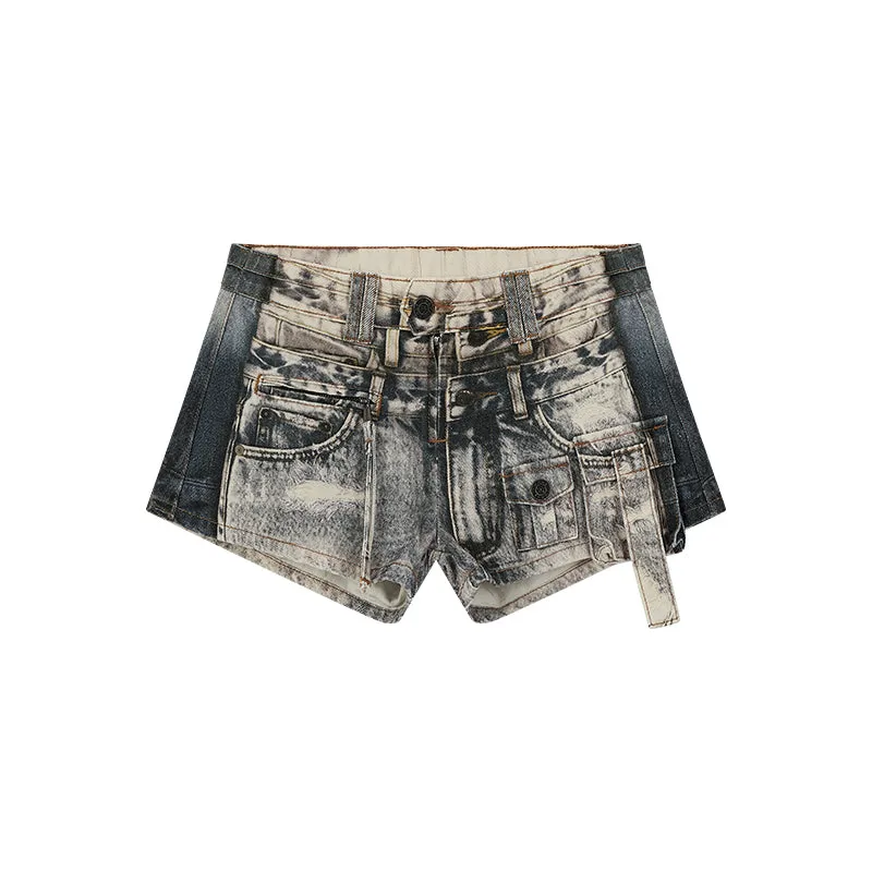 Printed Denim Short