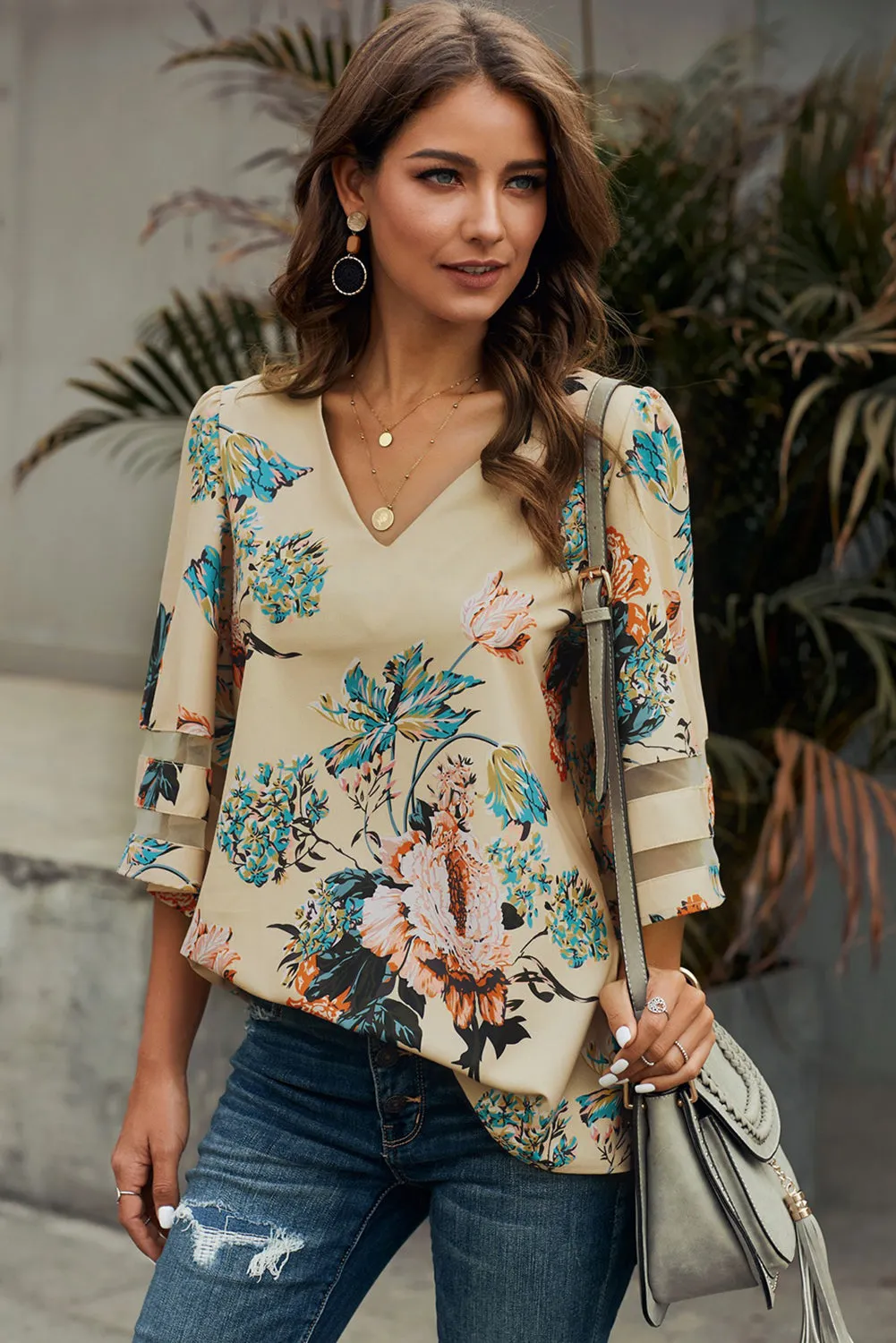 Printed Flare Sleeve Top