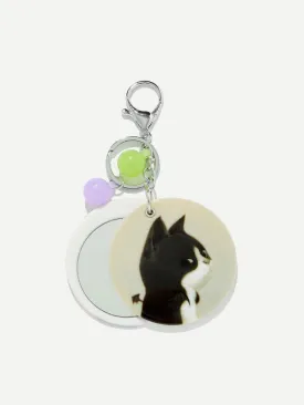 Random Color Ball Cat Pattern Round Keychain