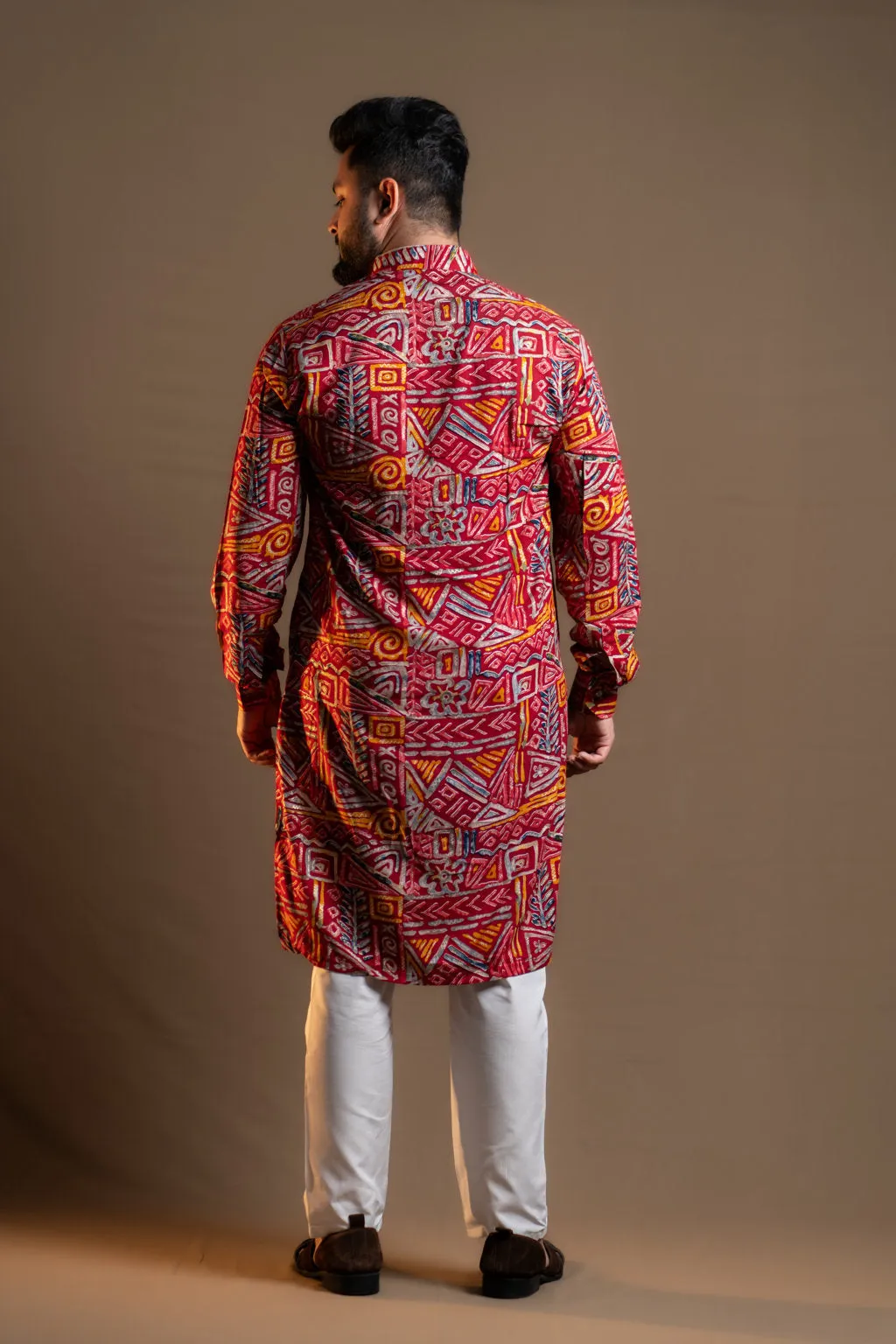 RED PATTERNS PRINTED KURTA PAJAMA