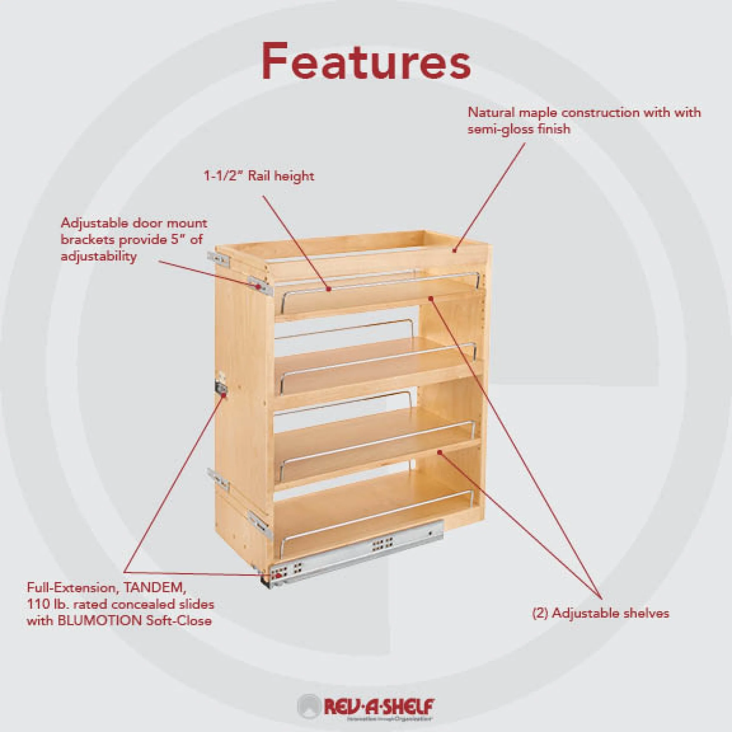 Rev-A-Shelf 10" Frameless Side Mount Base Organizer 449-BCSC-10C