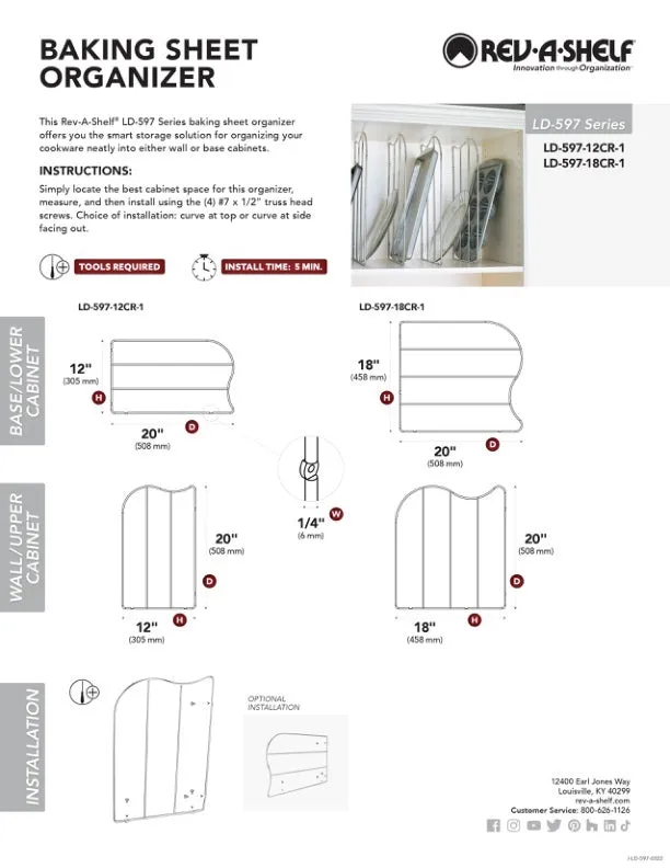 Rev-A-Shelf 12" LD Chrome Tray Divider 1 Per LD-597-12CR-1