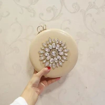 SEKUSA Diamonds Flower Women Pu Fashion Bag Small Day Clutch Evening Bag Crystal Chain Shoulder Handbags For Party Wedding Purse