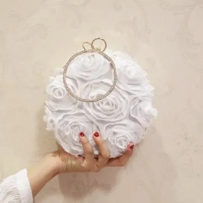 SEKUSA Diamonds Flower Women Pu Fashion Bag Small Day Clutch Evening Bag Crystal Chain Shoulder Handbags For Party Wedding Purse