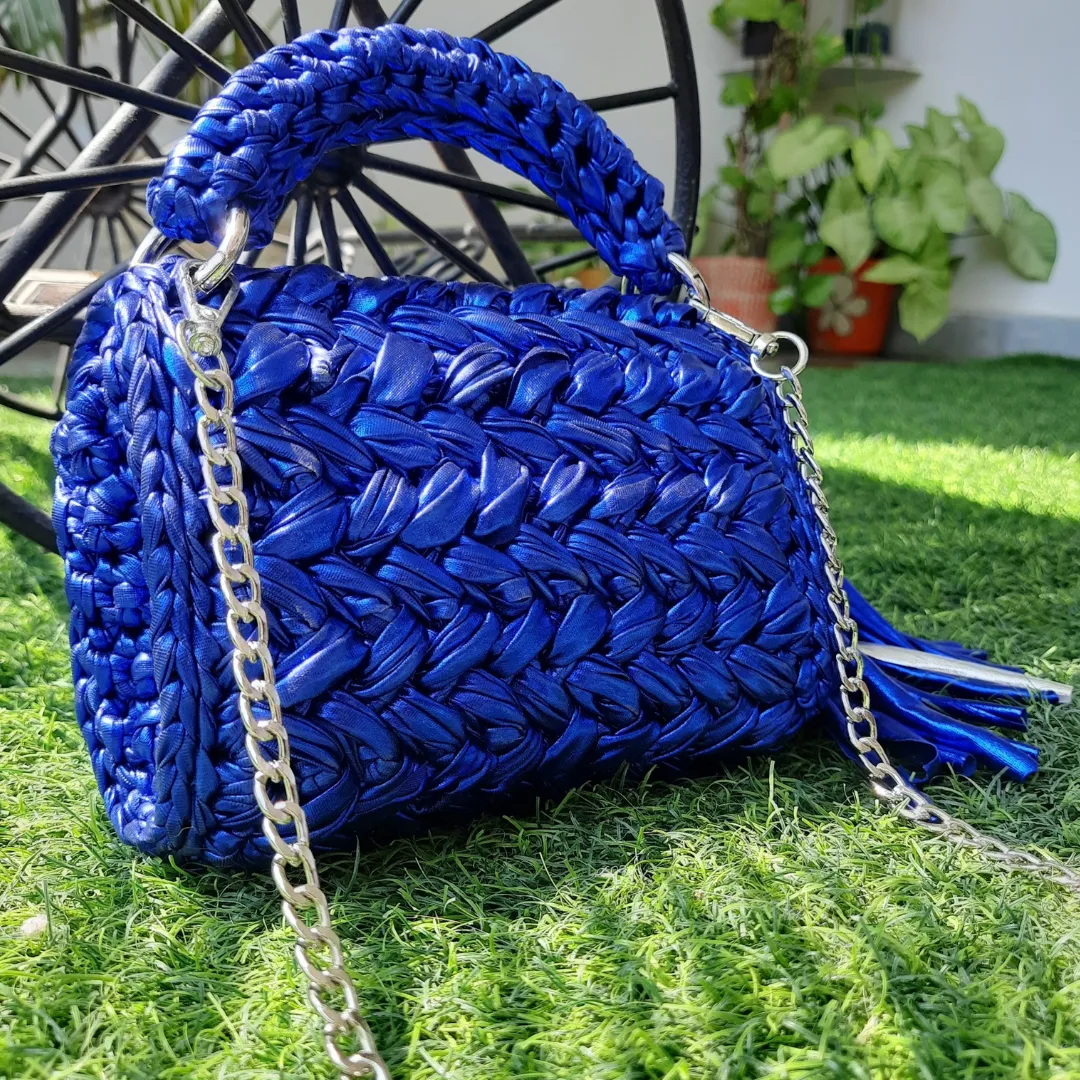 Shiroli Handmade Designer Metallic Royal Blue Bag