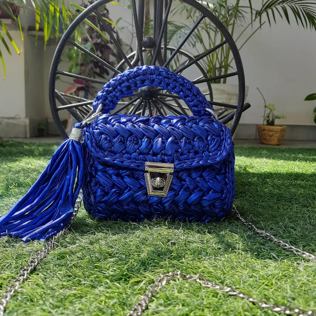 Shiroli Handmade Designer Metallic Royal Blue Bag