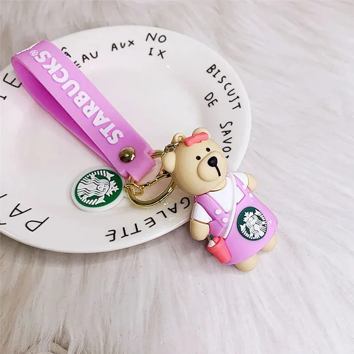 Star Bucks Bear Pink Girl | Silicone Lanyard | Keychain