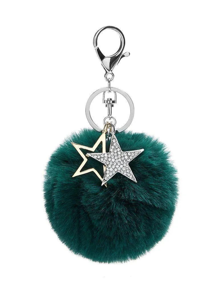 Star Detail Pom Pom Keychain