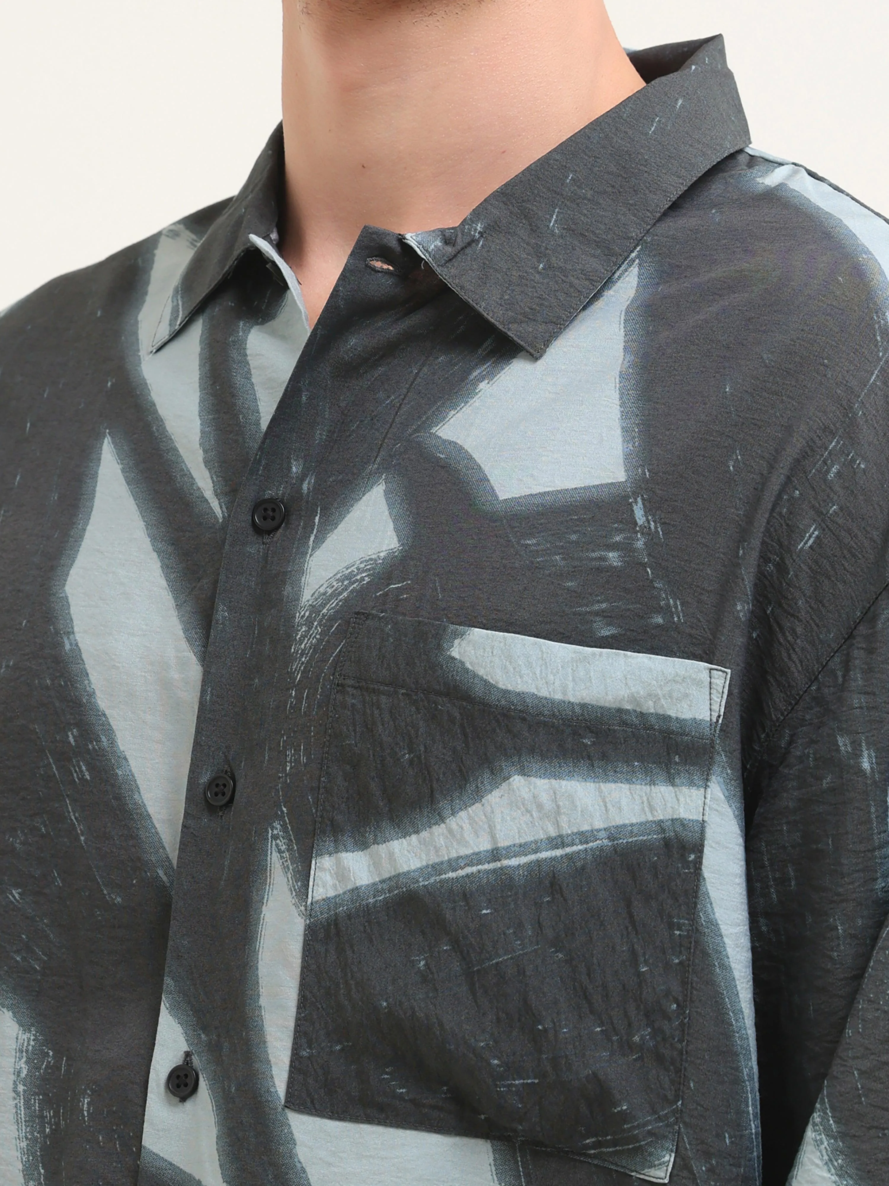 Tam Baggy Abstract Printed Shirt - Blue