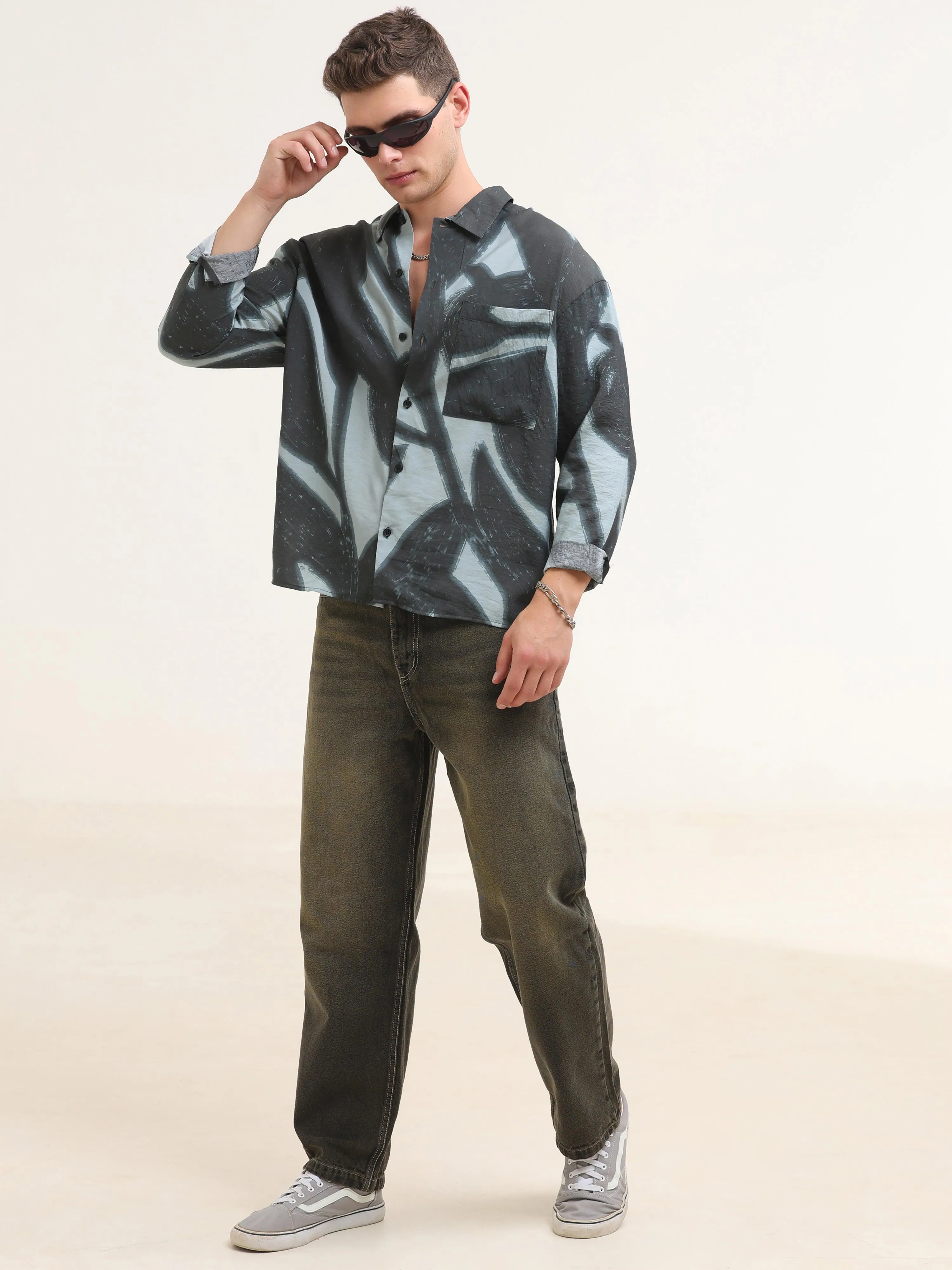 Tam Baggy Abstract Printed Shirt - Blue