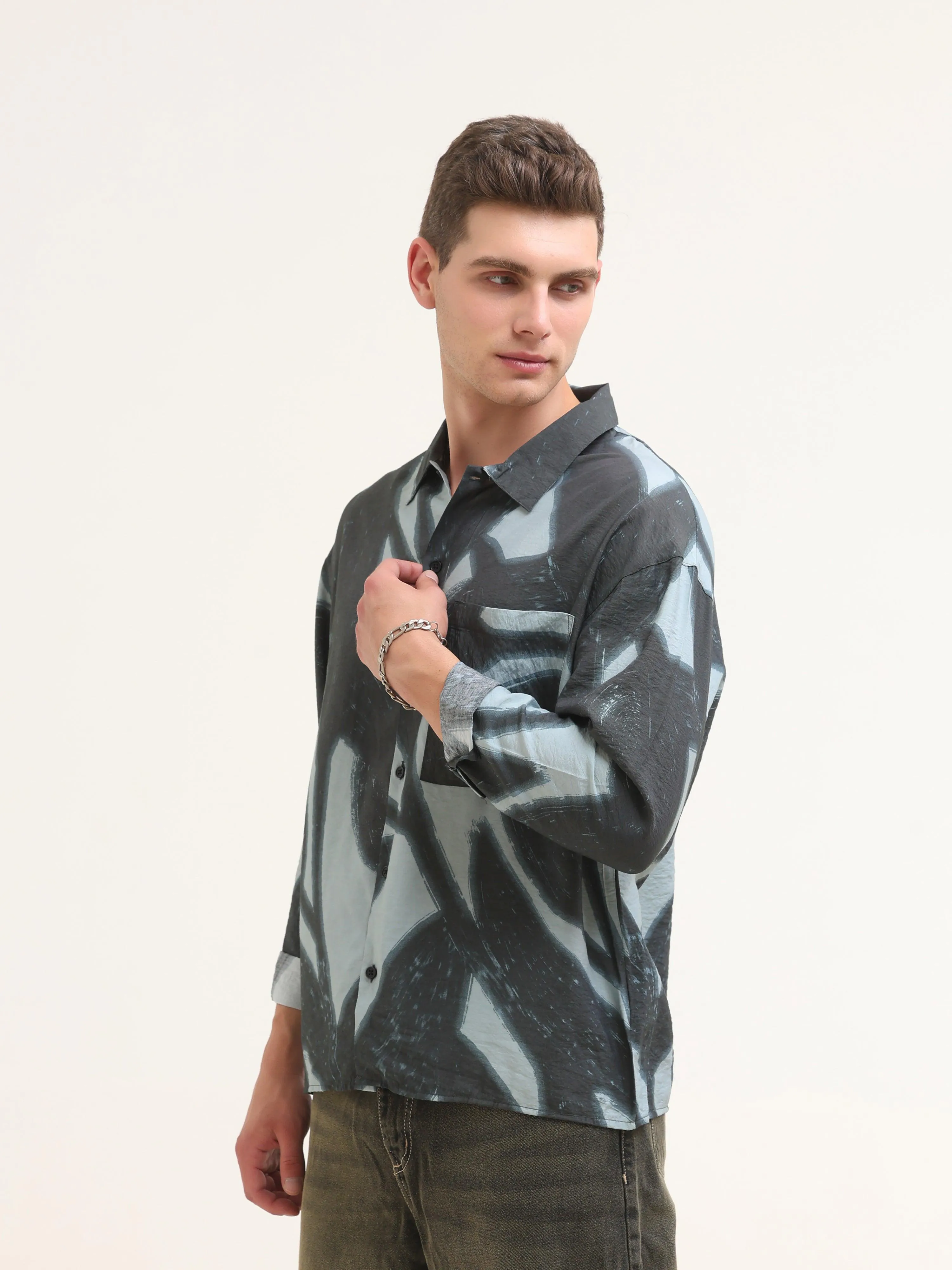 Tam Baggy Abstract Printed Shirt - Blue