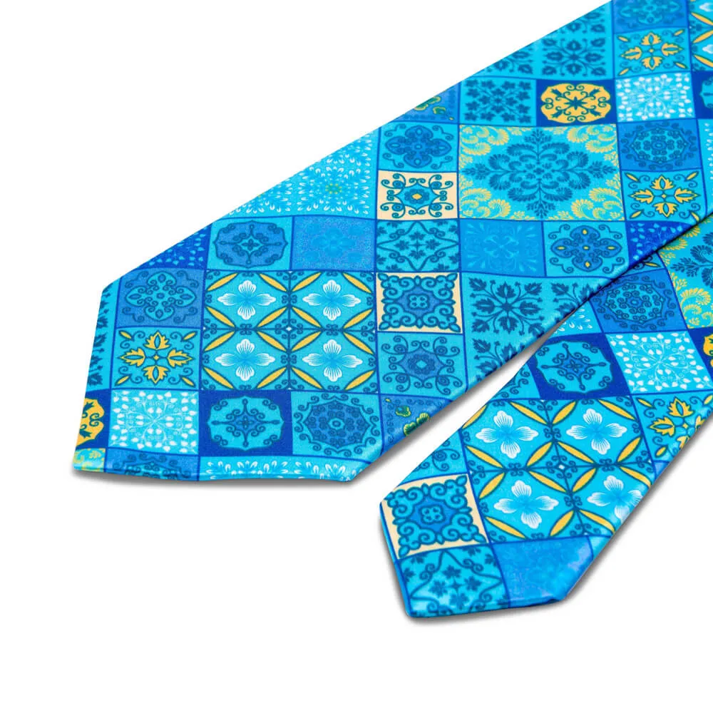 The Taormina Mosaic Light Blue Duchesse Silk Tie