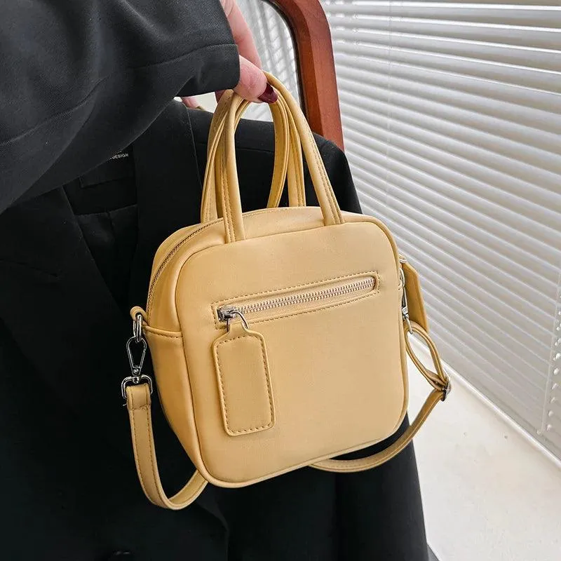 Tote Handbags Mini Leather Short Handles Zipper Pocket Crossbody Bags