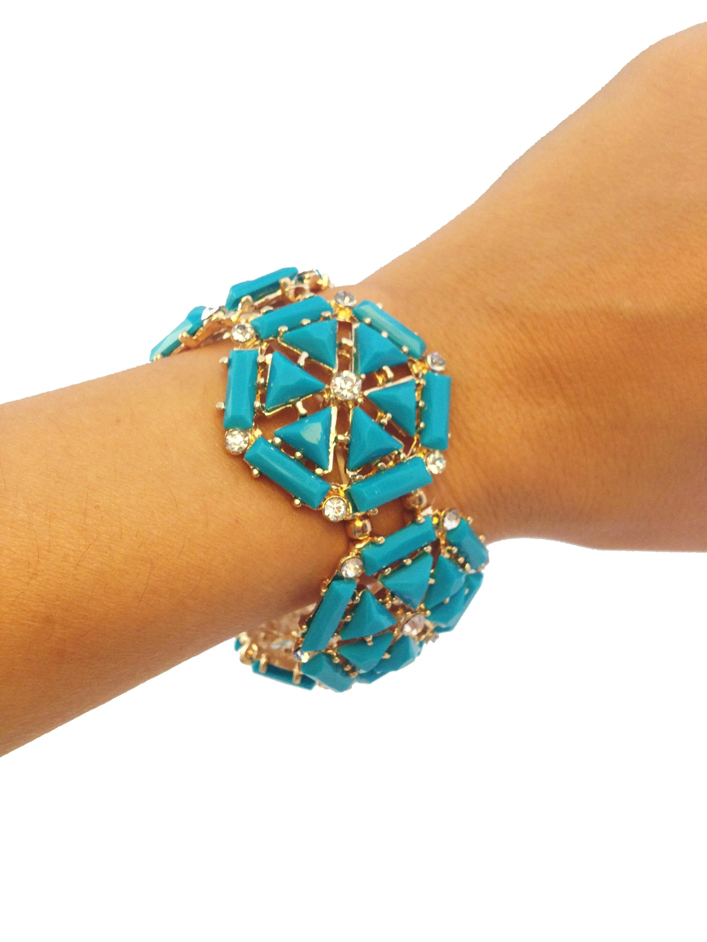 Turquoise & Crystal Hexagon Bracelet